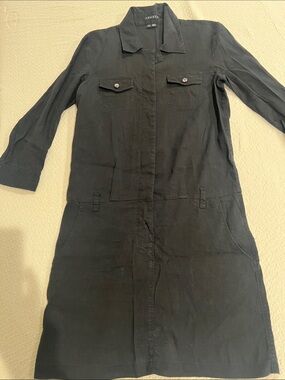 Theory Black Linen blend  Button-Front Shirt Dress